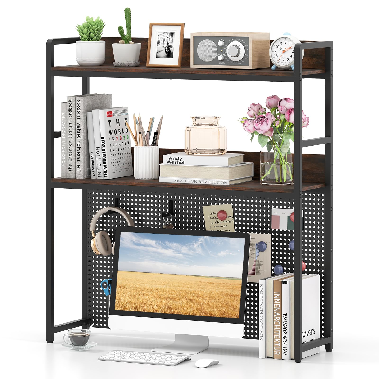 Tangkula Desktop Bookshelf, Multipurpose 2-Tier Desk